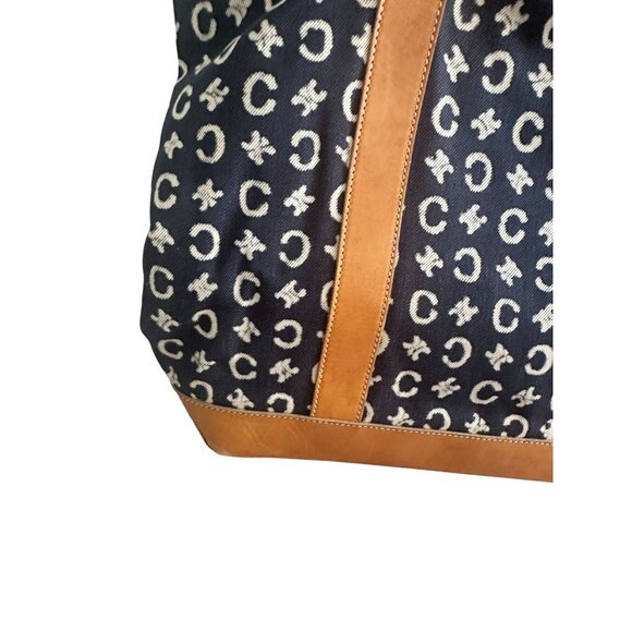 CELINE Vintage Tan Blue Macadam Tote Shoulder Bag - Picture 4 of 16